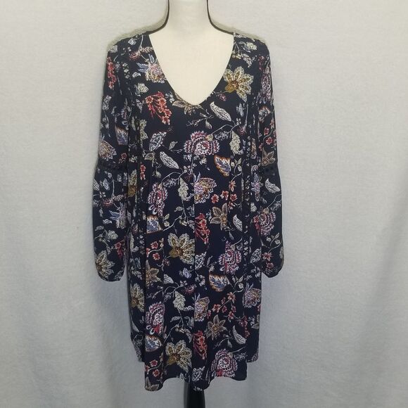 Wrangler L Dress Mini Long Sleeve Blue Paisley Cowgirl Peasant Western Bohemian - Picture 1 of 9